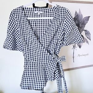 Loft Gingham Wrap Top